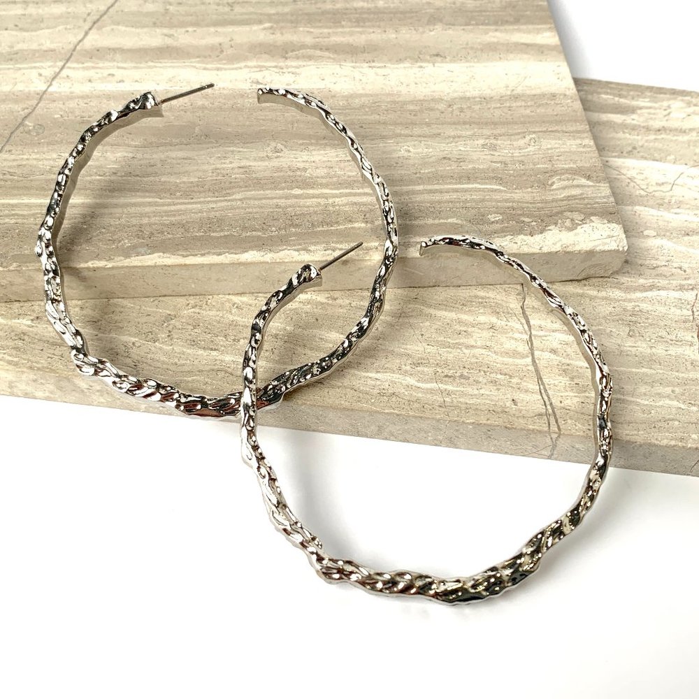 NEW~ Free People Silver Textured Large Hoop Earrings